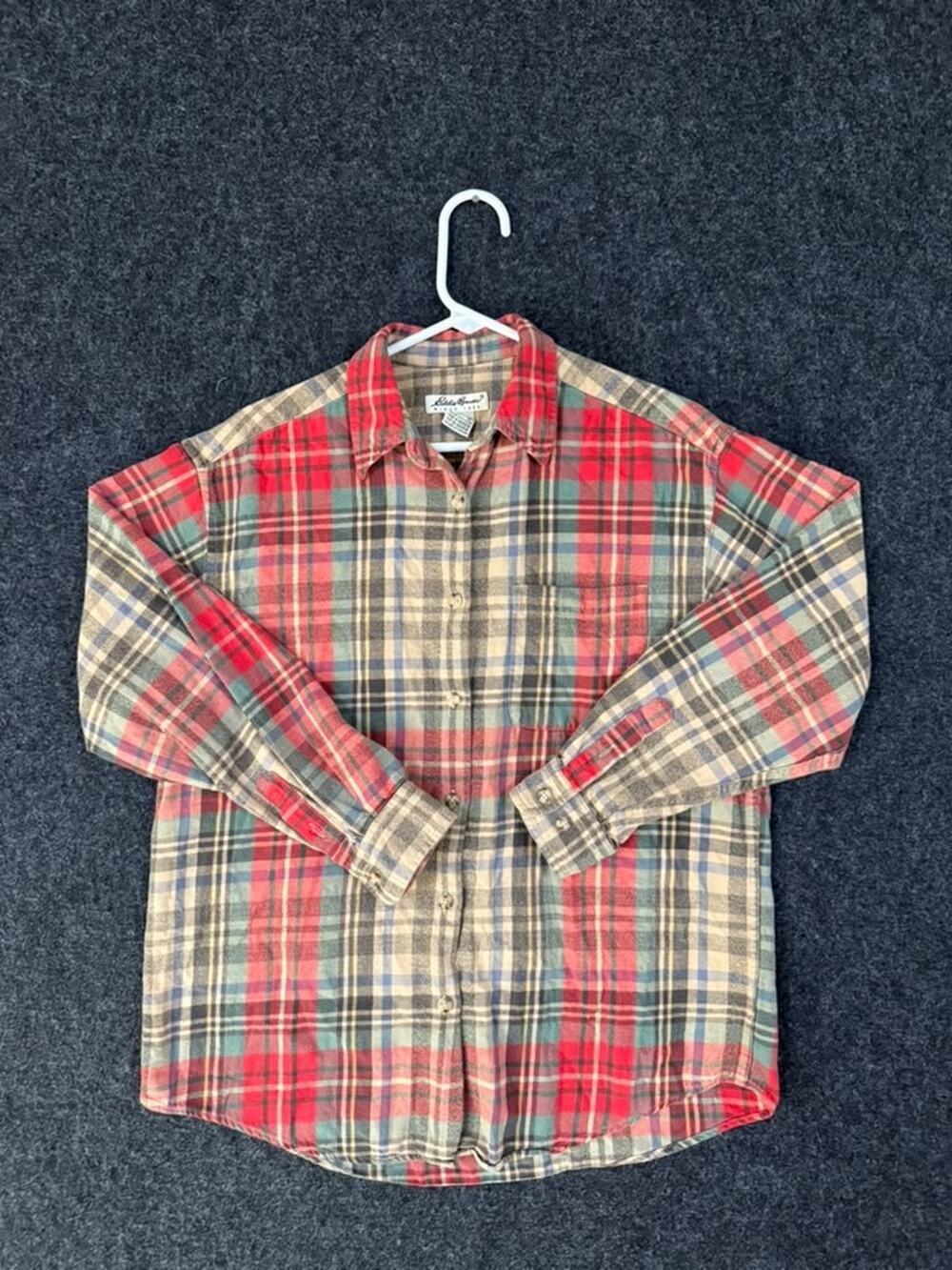 Eddie Bauer Plaid Flannel Shirt Womens M Red Green 100% Cotton